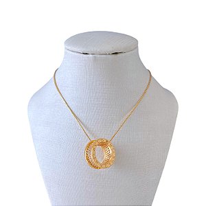 Colar Folheado Ouro 18k e Prata 925 Mandala Inspired Cravejado