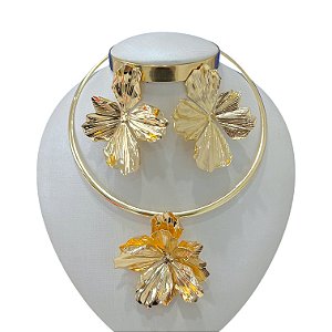 Conjunto Aro Bijuteria Flor