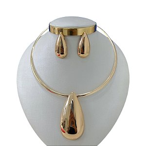 Conjunto Aro Bijuteria Gota Chapeada