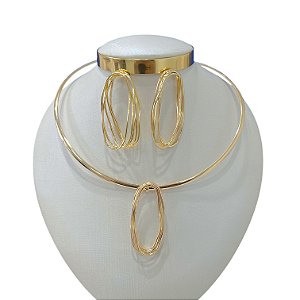 Conjunto Aro Bijuteria Oval Aramado