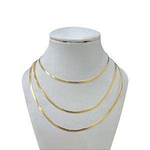Colar Triplo Folheado Ouro 18k e Prata 925 Fita Laminada