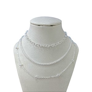 Colar Triplo Folheado Prata 925 Riviera Bolinhas
