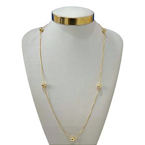 Colar Longo Folheado Ouro 18k Bolinhas