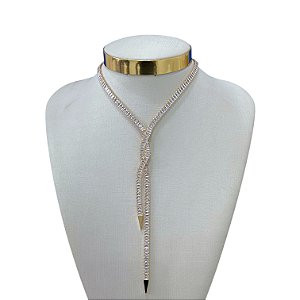 Colar Folheado Ouro 18k e Prata 925 Gravatinha Riviera Trançada