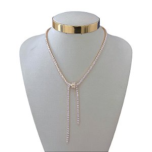 Colar Folheado Ouro 18k e Prata 925 Gravatinha Riviera Nó
