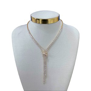 Colar Folheado Ouro 18k e Prata 925 Gravatinha Riviera Pingente
