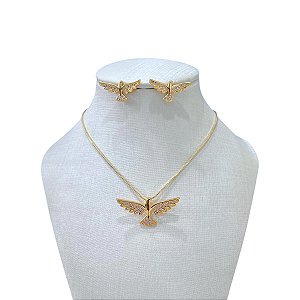 Conjunto Folheado Ouro 18k e Prata 925 Espírito Santo Cravejado