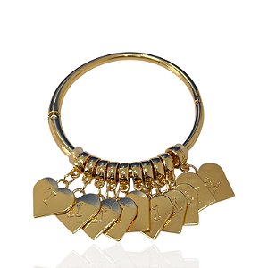 Bracelete Folheado Ouro 18k e Prata 925 Mandamentos Corações