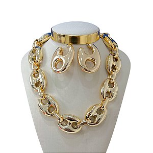 Conjunto Bijuteria Dourado e Prata Elos