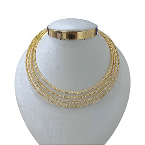 Choker Aro Bijuteria Dourado e Prata Tiras de Strass