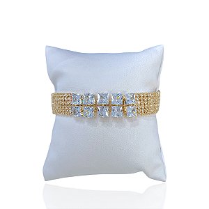 Pulseira Bijuteria Dourado e Prata Strass