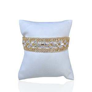 Pulseira Bijuteria Dourado e Prata Strass