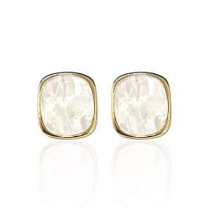 Brinco Folheado Ouro 18k e Prata 925 Quadrado Resinado