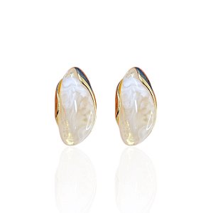 Brinco Folheado Ouro 18k e Prata 925 Oval Resinado