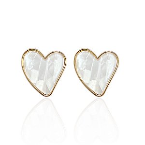 Brinco Folheado Ouro 18k e Prata 925 Coração Resinado