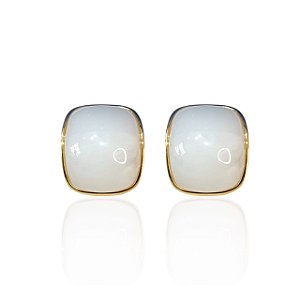 Brinco Folheado Ouro 18k e Prata 925 Quadrado Abaulado Resinado