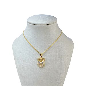 Colar Folheado Ouro 18k Urso Cravejado