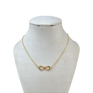 Colar Folheado Ouro 18k Infinito Cravejado Colors