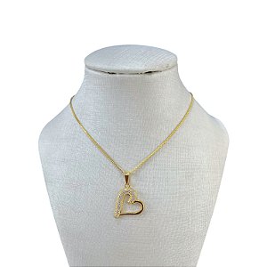 Colar Folheado Ouro 18k Coração Cravejado