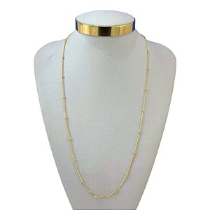 Colar Longo Folheado Ouro 18k e Prata 925 Bolinhas