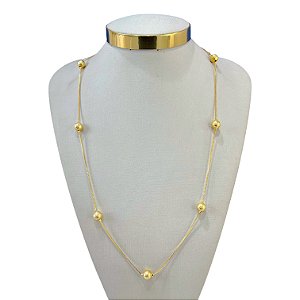 Colar Longo Folheado Ouro 18k Bolinhas Trabalhada