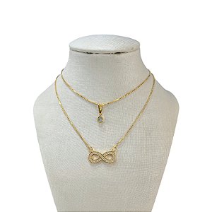 Colar Duplo Folheado Ouro 18k e Prata 925 Infinito Cravejado