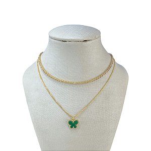 Choker Dupla Folheada Ouro 18k e Prata 925 Riviera Borboleta