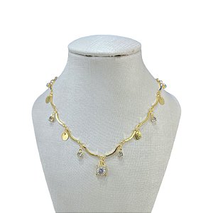 Choker Folheada Ouro 18k Quadrado Ponto de Luz