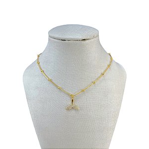 Choker Folheada Ouro 18k Bolinhas Cauda de Sereia Cravejada