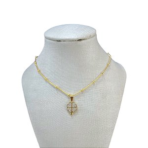 Choker Folheada Ouro 18k Bolinhas Trevo Cravejado