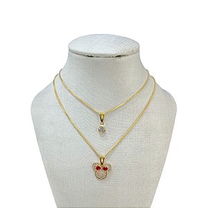 Colar Duplo Folheado Ouro 18k Minnie Cravejada