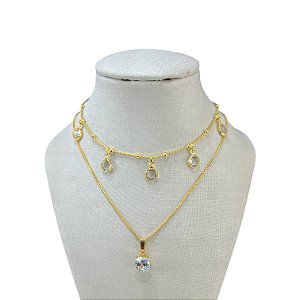 Colar Duplo Folheado Ouro 18k Ponto de Luz