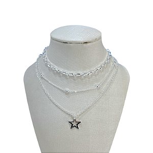 Colar Triplo Folheado Prata 925 Elos Estrela