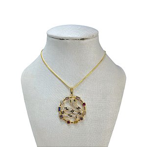 Colar Folheado Ouro 18k Mandala Serpente Cravejada