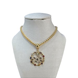 Colar Folheado Ouro 18k Correntaria Mandala Serpente Cravejada