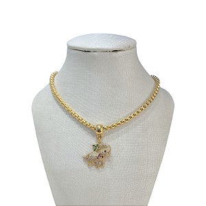 Colar Folheado Ouro 18k Correntaria Elefante Cravejado