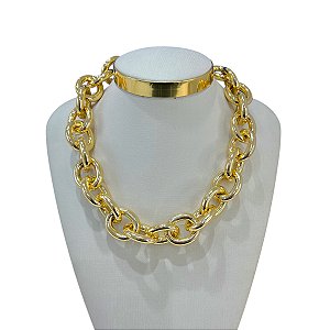 Colar Bijuteria Dourado e Prata Elos