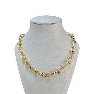 Colar Folheado Ouro 18k Correntaria Elos Bolinhas Inspired Grossa