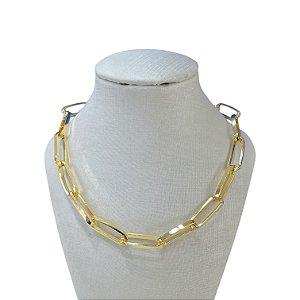 Choker Folheada Ouro 18k e Prata 925 Elos Oval Cumprido Laminado