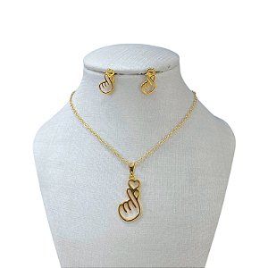 Conjunto Folheado Ouro 18k e Prata 925 Coração Coreano