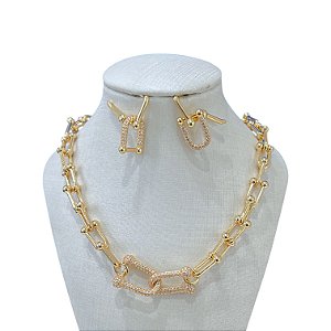 Conjunto Folheado Ouro 18K e Prata 925 Inspired Elos Cravejado