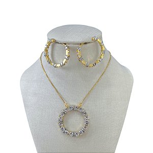 Conjunto Folheado Ouro 18k e Prata 925 Inspired Cravejado Dois Banhos