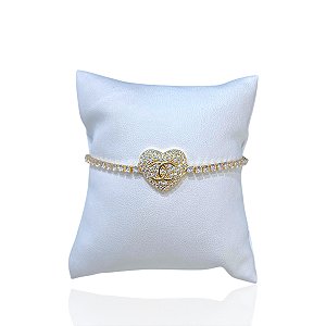 Pulseira Folheada Ouro 18k e Prata 925 Coração Cravejado Inspired