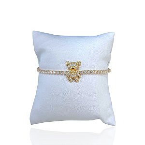 Pulseira Folheada Ouro 18k e Prata 925 Urso Inspired Cravejado