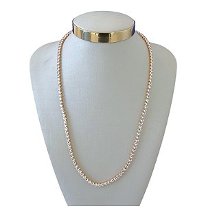 Colar Longo Folheado Ouro 18k e Prata 925 Riviera Trava Grossa