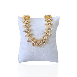 Pulseira Folheada Ouro 18k e Prata 925 Navetes Cravejado