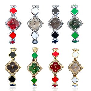 Relógio Aço Minimalista Trevo Inspired Strass Resina