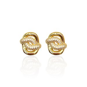 Brinco Folheado Ouro 18k e Prata 925 Quadrado Cravejado