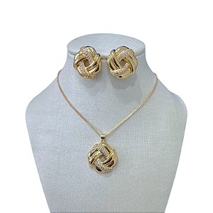 Conjunto Folheado Ouro 18k Mandala Cravejada
