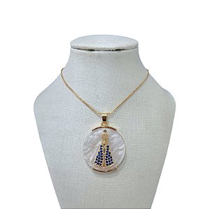 Colar Folheado Ouro 18k Nossa Senhora Madrepérola Cravejada